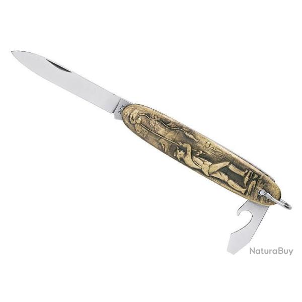 COUTEAU NAVETTE 2P LAITON MOTIF PECHEUR 8.5CM INOX