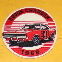 TISSU PATCH :  DODGE CHARGER 1969 , SHERIFF FAIT MOI PEUR   , DIAMETRE 9 CM , BON ETAT VOIR PHOTOS .