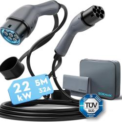 C&acirc;ble Type 2,2kW C&acirc;ble de Recharge Voiture &Eacute;lectrique | T&Uuml;V, 5 M&egrave;tres Triphas&eacute;, 32A, IP55