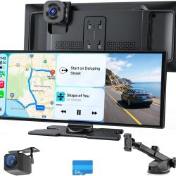 10,25" CarPlay & Android Auto, D&eacute;tection AI BSD arri&egrave;re, Dashcam 4K avant, HD 64Go, 1920x720P, 60FPS