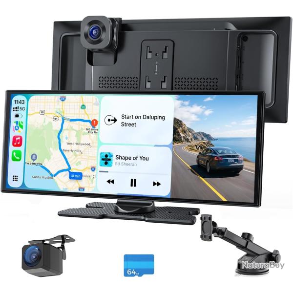 10,25" CarPlay & Android Auto, D�tection AI BSD arri�re, Dashcam 4K avant, HD 64Go, 1920x720P, 60FPS