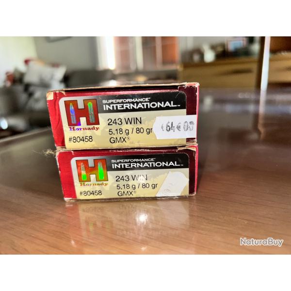 Munitions 243win - Hornady GMX 80gr