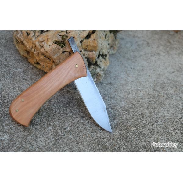 Couteau Pi�montais Manche Bois Olivier Lame Clip Point Acier Carbone 1055 Fabrication Artisanale