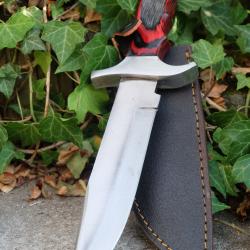 Poignard Couteau de Chasse Lame Acier Carbone 1055 Manche Bois/Acier Etui Simili Cuir Artisananale
