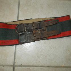 ancien ceinturon ceinture pompier xix eme bleu et rouge cuir tissu metal