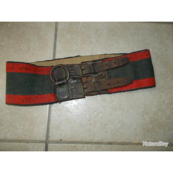 ancien ceinturon ceinture pompier xix eme bleu et rouge cuir tissu metal