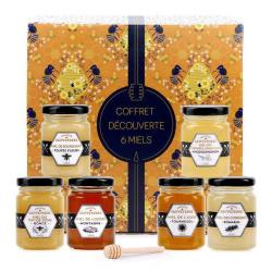 Assortiment de 6 miels de France et cuill&egrave;re &agrave; miel - 6 miels et une cuill&egrave;re