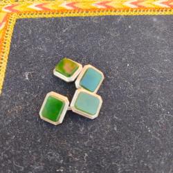 Paire de boutons de manchette Art Deco argent 835 et jade nephrite vert olive