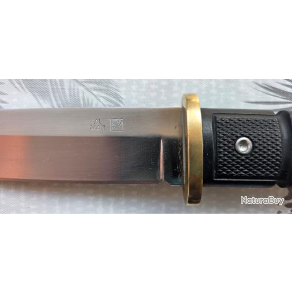Raret� - Couteau Al mar tactique de type tanto de collection avec �tui cuir d'origine