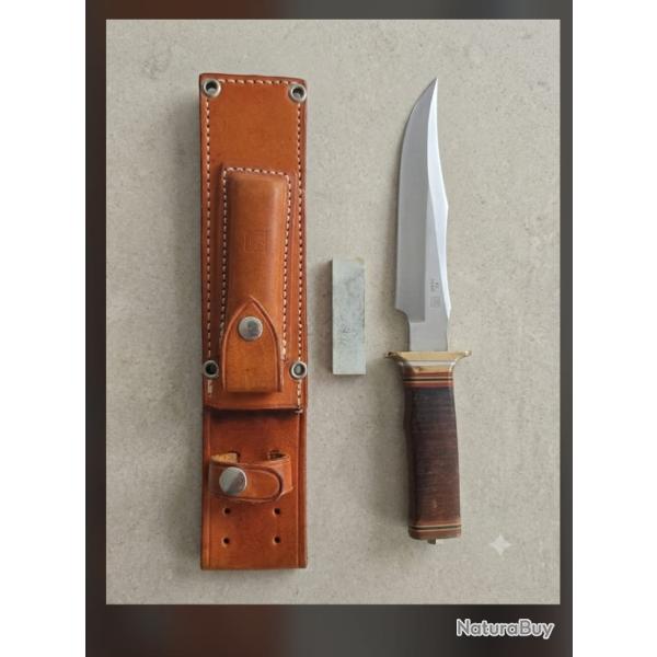 Raret� - Couteau Al mar tactique de type bowie SOG de collection avec �tui cuir d'origine