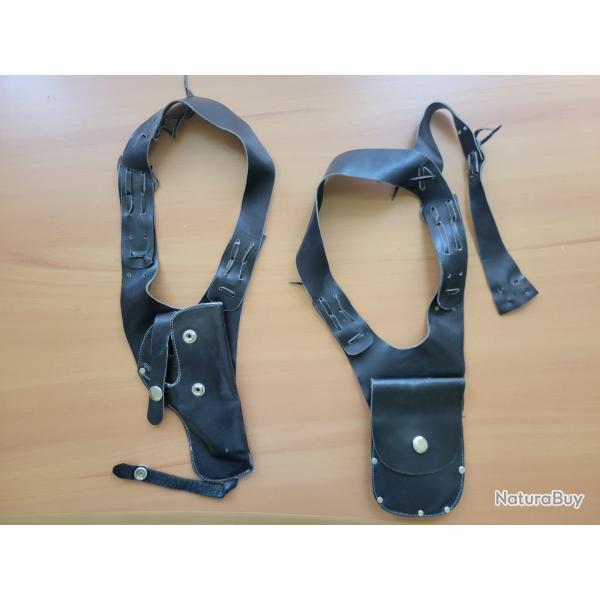 Holster d'�paule r�glable CUIR + porte cartouches - 1� sans prix de r�serve !!