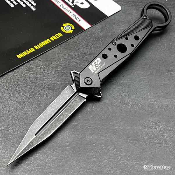 Couteau Tactical Smith&Wesson M&P Lame Acier Inoxydable Poign�e Aluminium Noir Linerlock Clip