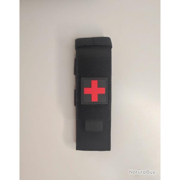 Pochette tactique MOLLE compacte Support tourniquet + Patch PVC ( Noir )