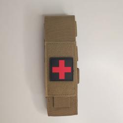 Pochette tactique MOLLE compacte Support tourniquet + Patch PVC ( Coyote )
