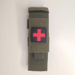 Pochette tactique MOLLE compacte Support tourniquet + Patch PVC ( Vert )