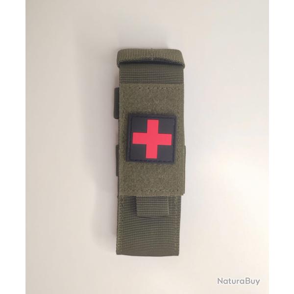 Pochette tactique MOLLE compacte Support tourniquet + Patch PVC ( Vert )