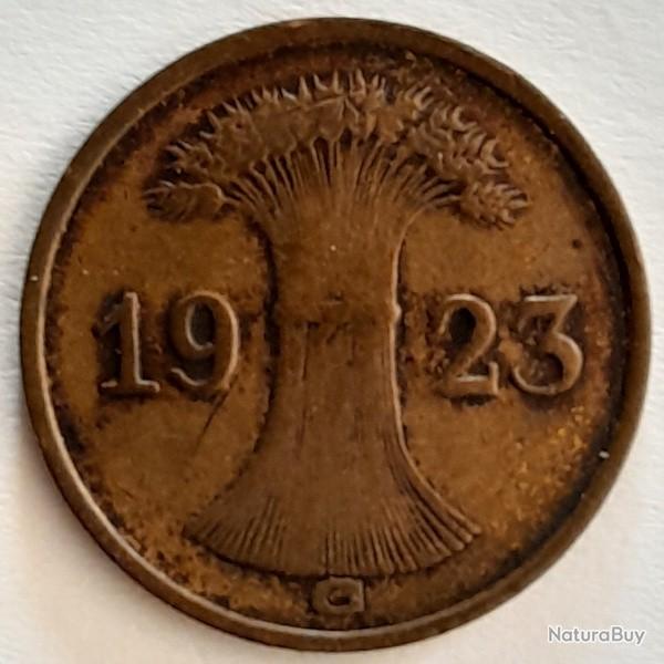 Pi�ce de Monnaie Allemagne 1 rentenpfennig 1923 G - R�publique de Weimar (1918-1933) recherch�e