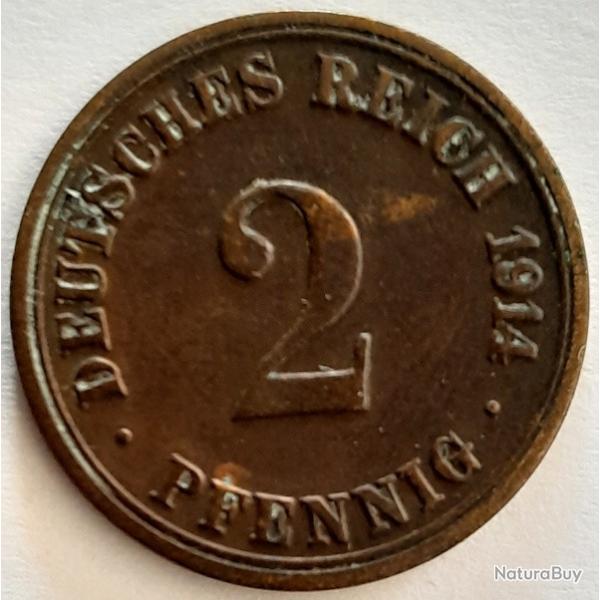 Pi�ce de Monnaie Allemagne 2 pfennig - Wilhelm II type 2 - grand aigle 1914 A - Qualit� -