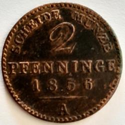 Pi&egrave;ce de Monnaie Allemagne 2 pfenninge - Friedrich Wilhelm IV - Royaume de Prusse - 1856 A Qualit&eacute; -