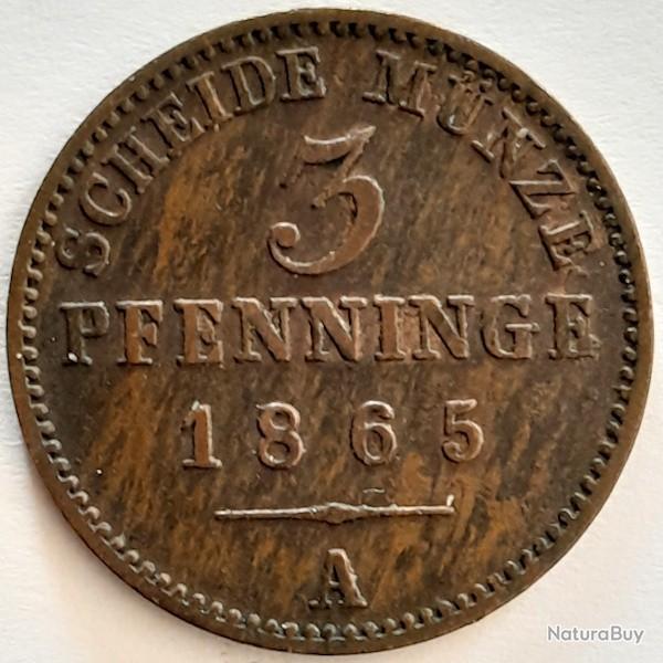 Pi�ce de Monnaie Allemagne 3 pfenninge - Friedrich Wilhelm I - Royaume de Prusse - 1865 A Qualit� -