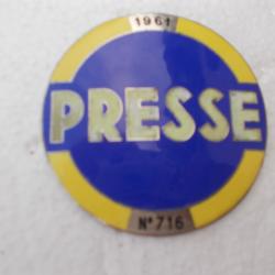 plaque de la presse 1961,num&eacute;rot&eacute;e,tres bon &eacute;tat!!RARE