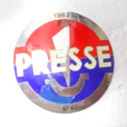 plaque de la presse 1962,num&eacute;rot&eacute;e,tres bon &eacute;tat!!RARE