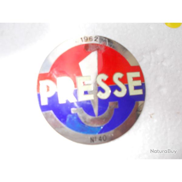 plaque de la presse 1962,num�rot�e,tres bon �tat!!RARE