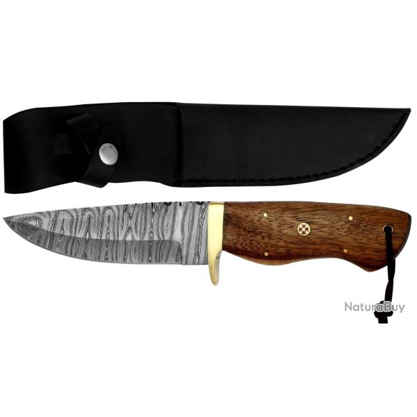 op� 1 �  DAMAS - Couteau lame fixe 27 cm & �tui - bois marron