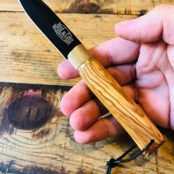 Couteau de Poche Artisanal Jos&eacute; Da Cruz 19cm Manche Bois d'olivier Lame Acier Carbone noire neuf