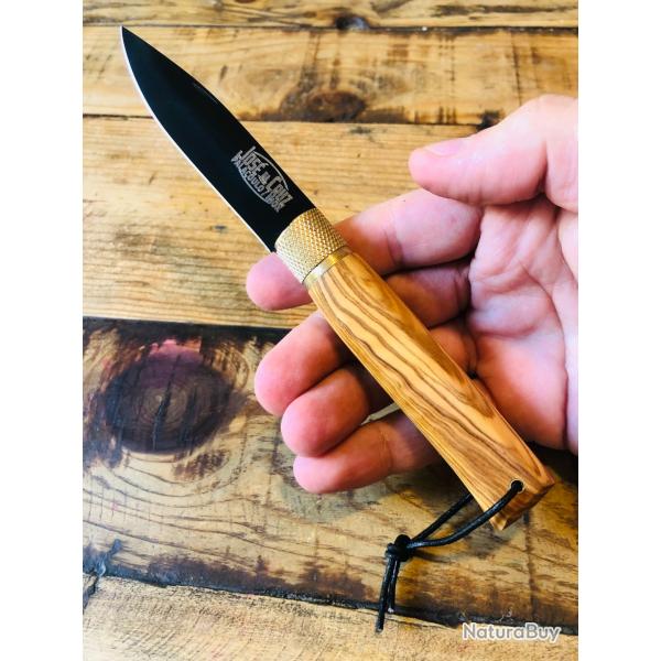 Couteau de Poche Artisanal Jos� Da Cruz 19cm Manche Bois d'olivier Lame Acier Carbone noire neuf