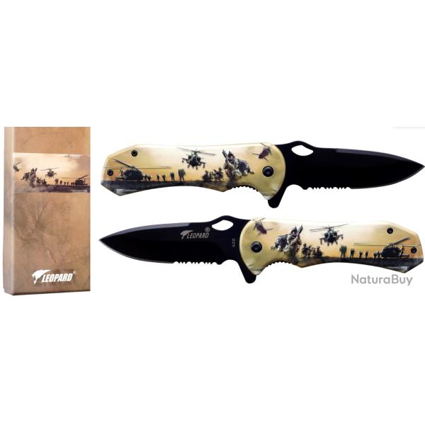 op� 1 � - LEOPARD - Couteau tactique 3D grip - Army