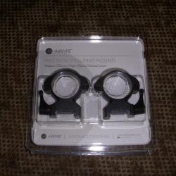 paire de collier amovible a levier HAWKE s&eacute;rie PRECISION STEEL RING MOUNT de 30 mm  hauteur : HIGH