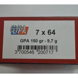 1 BOITE DE 20 BALLES SOLOGNE CALIBRE 7X64 GPA 9.7G/150GR NEUVE