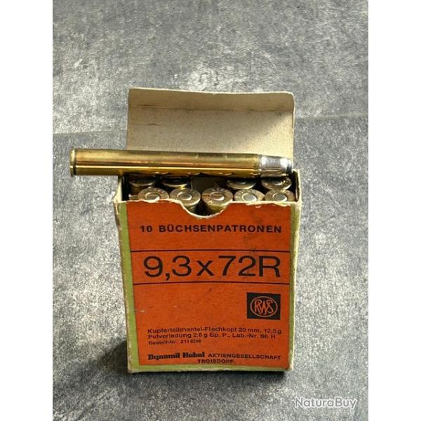 Boite  10 cartouches  calibre 9.3 x 72 R  - marque RWS - RARE - PETIT PRIX + PORT COMPRIS