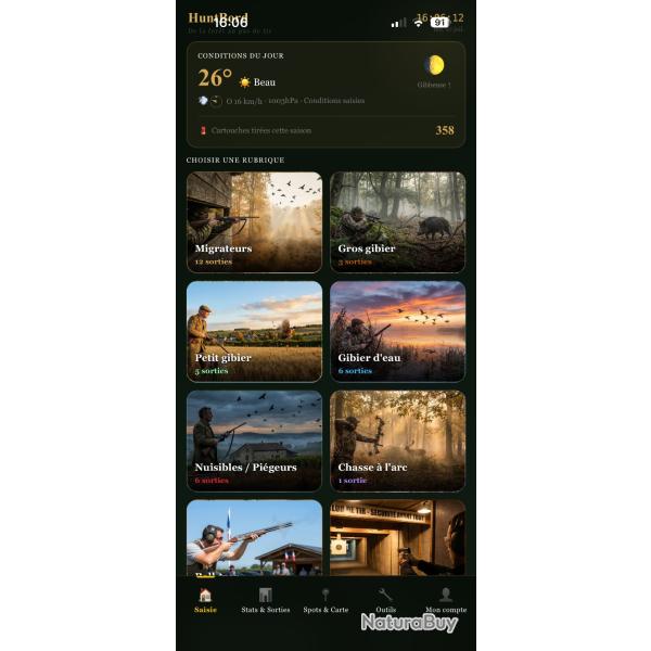 HuntBord Carnet chasse iPhone android - Grand gibier migrateurs gibier eau arc ball-trap esod