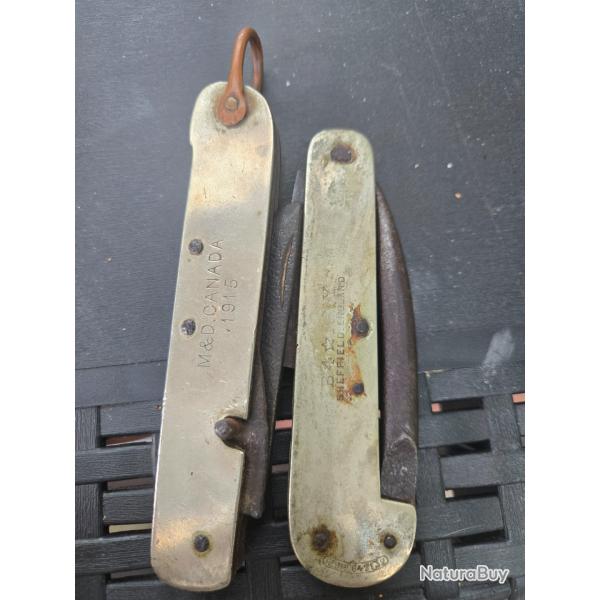 Lot x2  couteau jack knives periode 1er guerre mondiale dat� 1915 Canada et l'autre divers marquage