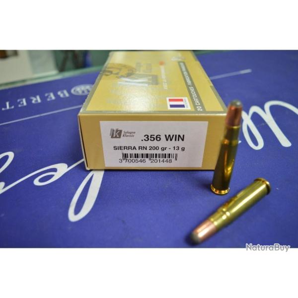 1 BOITE DE 20 BALLES  CARTOUCHES SOLOGNE KLASSIC CALIBRE 356 WIN SIERRA RN 200 G 13GR NEUVE