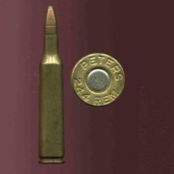 .244 Remington - PETERS - balle cuivre pointe plomb - &eacute;tui laion de 56.5 mm de long