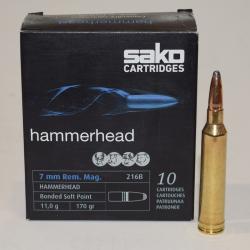 boite 10 cartouches cal 7MM Remington Magnum sako hammerhead 170 grains