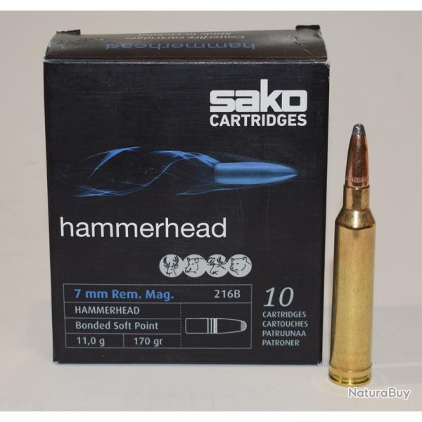 boite 10 cartouches cal 7MM Remington Magnum sako hammerhead 170 grains