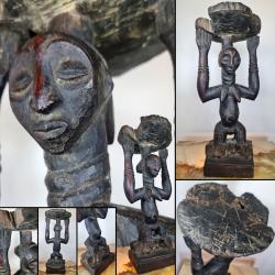 Si&egrave;ge cariatide en bois dur sculpt&eacute;, Luba, H : 48 cm