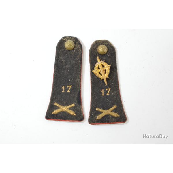 Epaulettes / pattes d'�paule 17 RA r�giment d'Artillerie, ann�es 1950 - 1960. Indochine Alg�rie