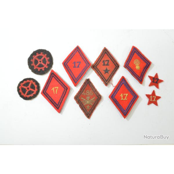 Lot losanges insignes de bras 17 RA R�giment d'Artillerie, 486 RAA, Indochine Alg�rie et moderne