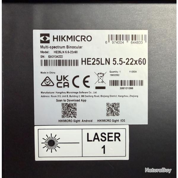 OFFRE DESTOCKAGE  HIKMICRO HABROCK 4K HE25LN 5.5-22X60 NEUVE
