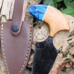 Couteau Push Dagger Lame Acier Carbone 1055 Black Manche Bois & R&eacute;sine Fabric Artisanale 001