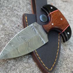 Couteau Push Dagger Lame Damas 256 Couches Double Tranchant Manche Bois/R&eacute;sine Etui Fab Artisanale