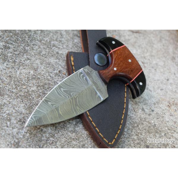 Couteau Push Dagger Lame Damas 256 Couches Double Tranchant Manche Bois/R�sine Etui Fab Artisanale
