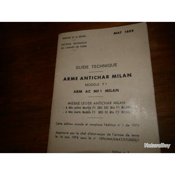 Guide Technique ARME ANTICHAR MILAN MODELE F1