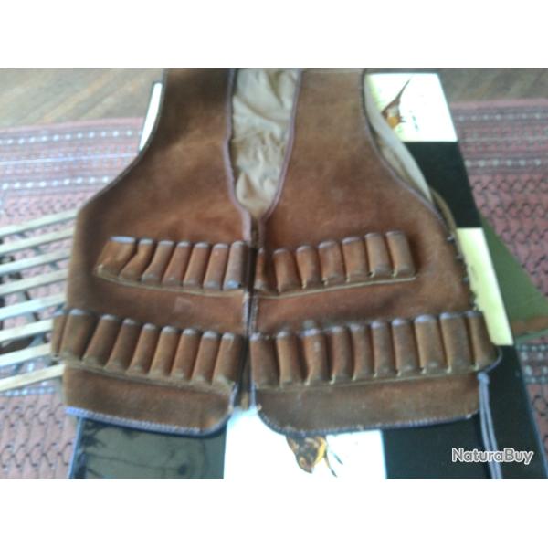 gilet de tir cuir et tissu pour 34 cartouches cal 12