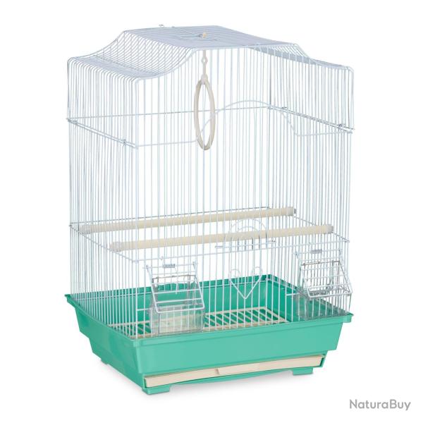 Cage � oiseaux confortable avec perchoirs et balan�oire 49,5 x 35 x 32 cm en acier gris 13_0009840